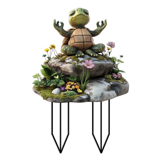 Yoga Turtle Garden Stake, 2D Flat Acrylic Sitting Zen Turtle Decoration, Sit in Meditation Turtle Yard Art Stake for Planter Lawn Plant Pot A