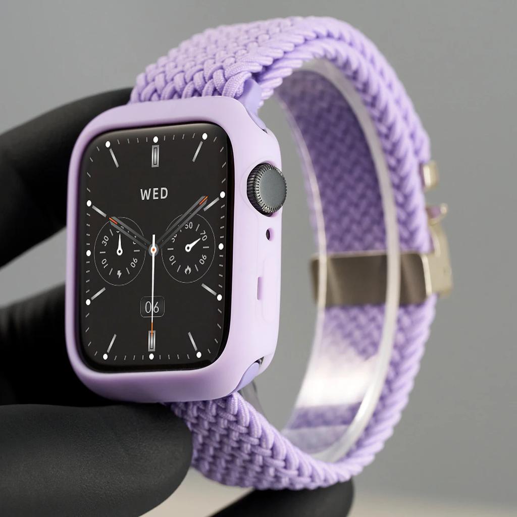 Silicone Case+Braided Strap For Apple Watch Bands 46mm 49mm 44mm 42mm 41mm 40mm 38mm SE 10 9 6 5 Ultra 2 Nylon Correa Strap