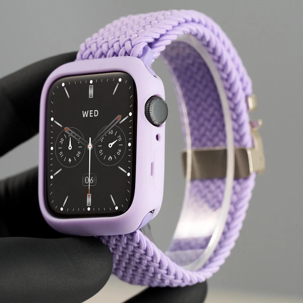 

Силиконовый Чехол+Плетеный Ремешок Для Apple Watch Bands 46мм 49мм 44мм 42мм 41мм 40мм 38мм SE 10 9 6 5 Ultra 2 Нейлоновый ремешок Strap S10 42mm