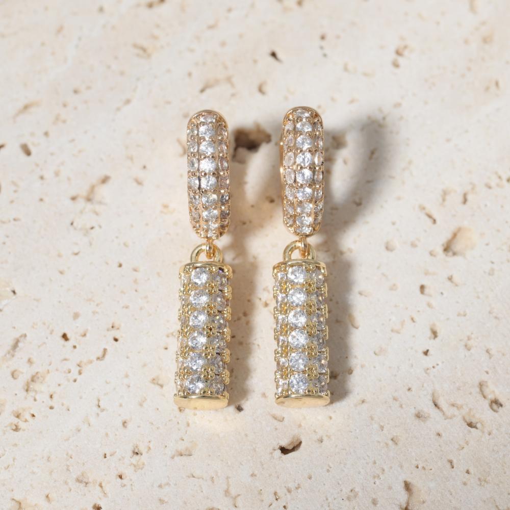 

Luxury Cylinder Zirconia Dangle Earrings for Women Golden Earring Jewelry Party Accessories золотий