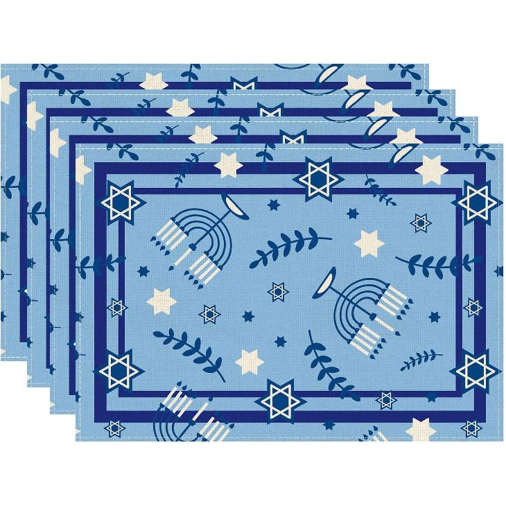 XCHI Hanukkah Six-Pointed Star Olive Leaf Chanukah Menorah Placemats Set of 4 Table Mats for Party Home Kitchen Dining Table Decorations 12x18 Inch