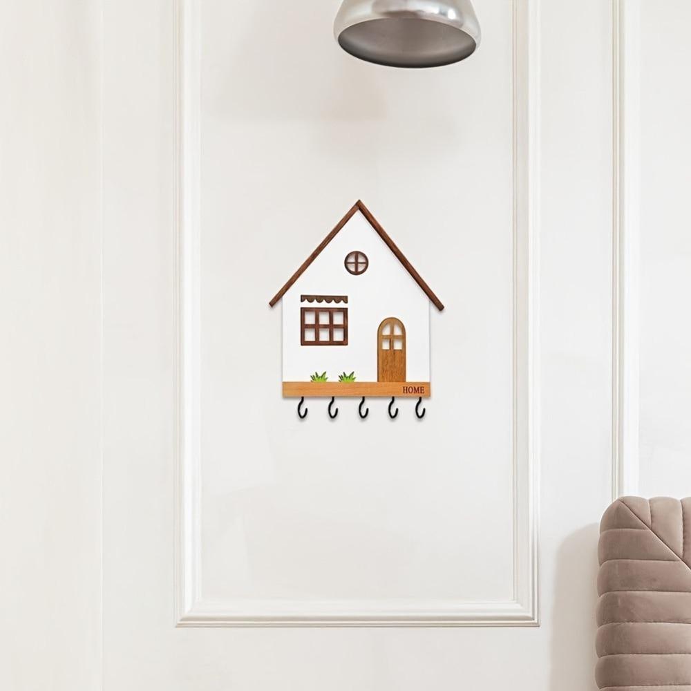 Dekorativní háčky ve tvaru domečku Dřevěný držák na klíče Umělecký design Nástěnný držák na klíče Obývací pokoj