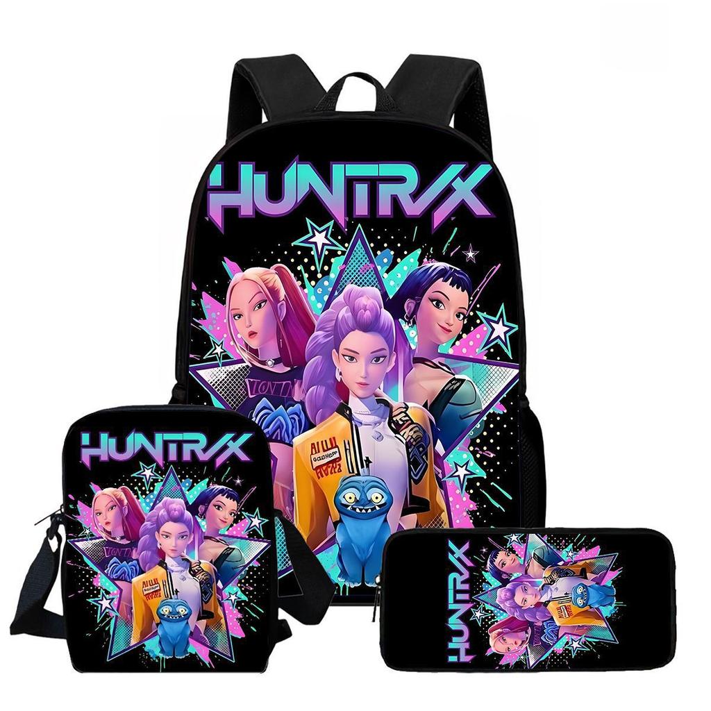 Large Capacity Schoolbag with Shoulder Strap; Student Three-piece Pencil Case Set