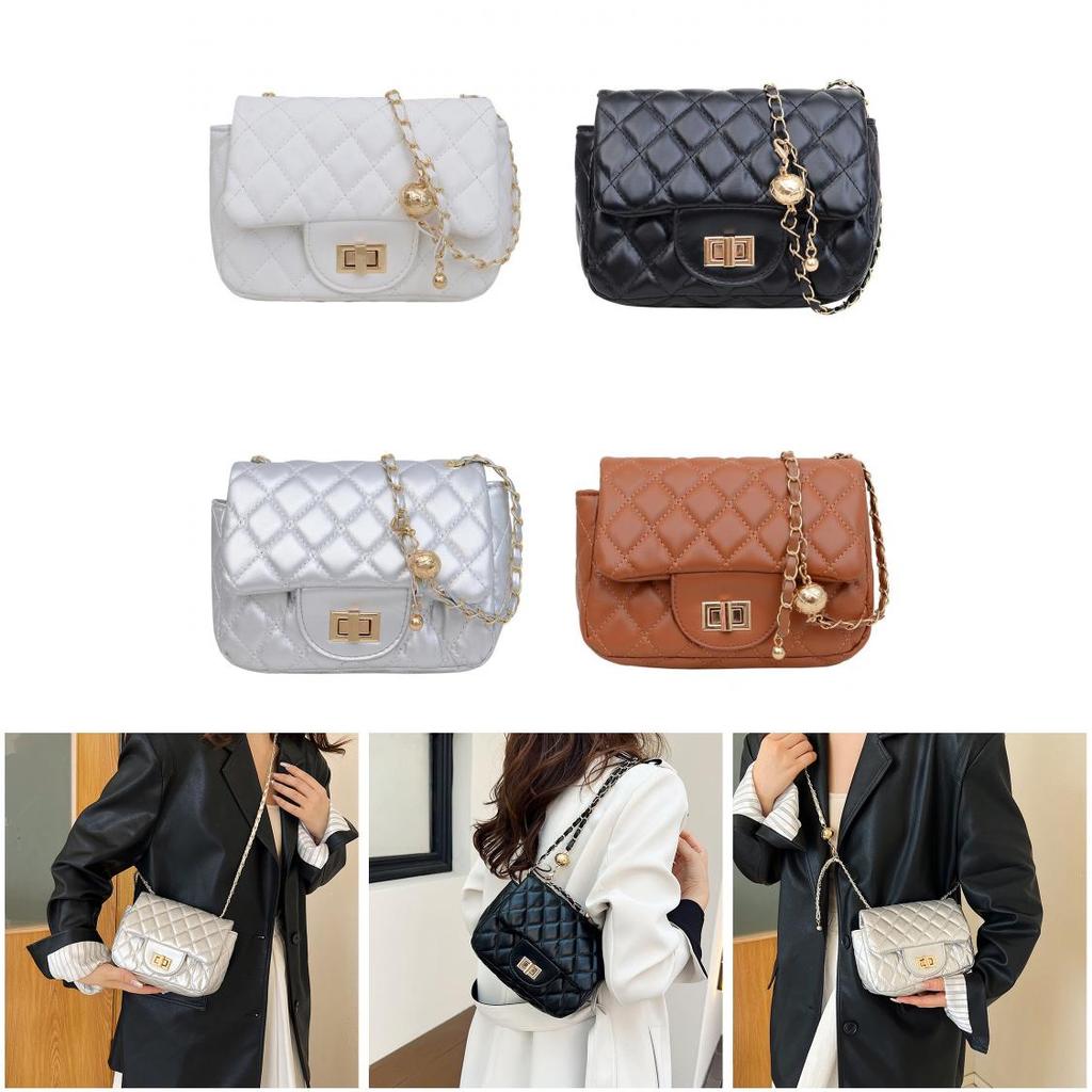 Simple And Stylish Women's Messenger Bag With Grid Pattern And Chain Strap