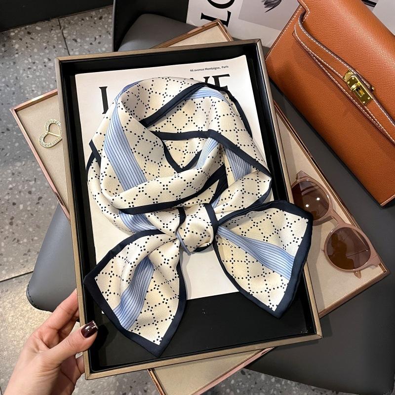 Satin high-end tied hair long silk scarf headband elegant and simple versatile hair band headband streamer hair accessories women's tied bag