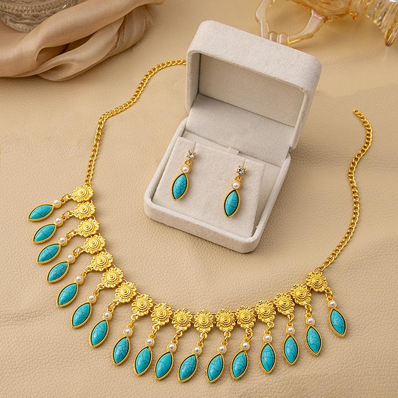 Vintage Fashion Jewelry Set, Dinner Dress Accessories, Geometric Water Drop Necklace, Diamond-Encrusted Pearl Earrings, Women'S