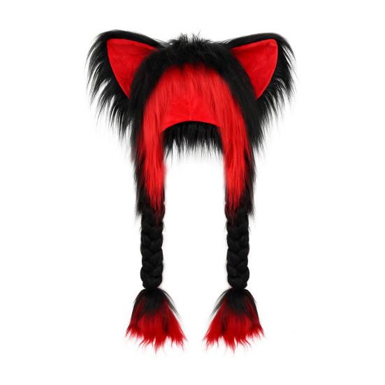Cat Ear Hat with Braids Double-Layer Ears Decor Soft Plush Anime Cosplay Hat