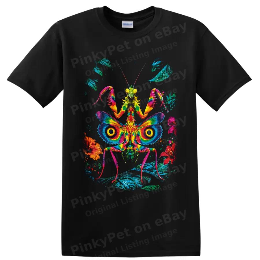 Praying Mantis Butterfly Wings Psychedelic Rainbow Insect Art T Shirt Nature Tee