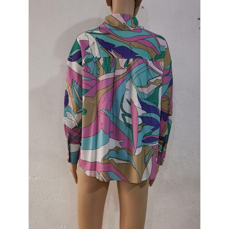 Europa und Amerika Border Hemd Locker Frühling und Herbst Druck Einreihiger Cardigan Laterne Langarmhemd für Damen