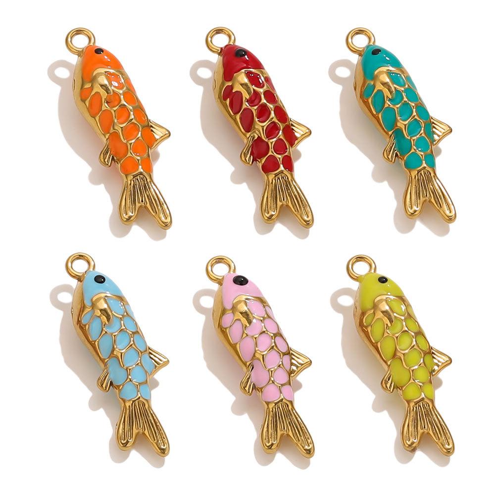 Yori Colored Oil Dripping Carp DIY Pendant Stainless Steel Jewelry Accessories Pendant Necklace Bracelet Accessories