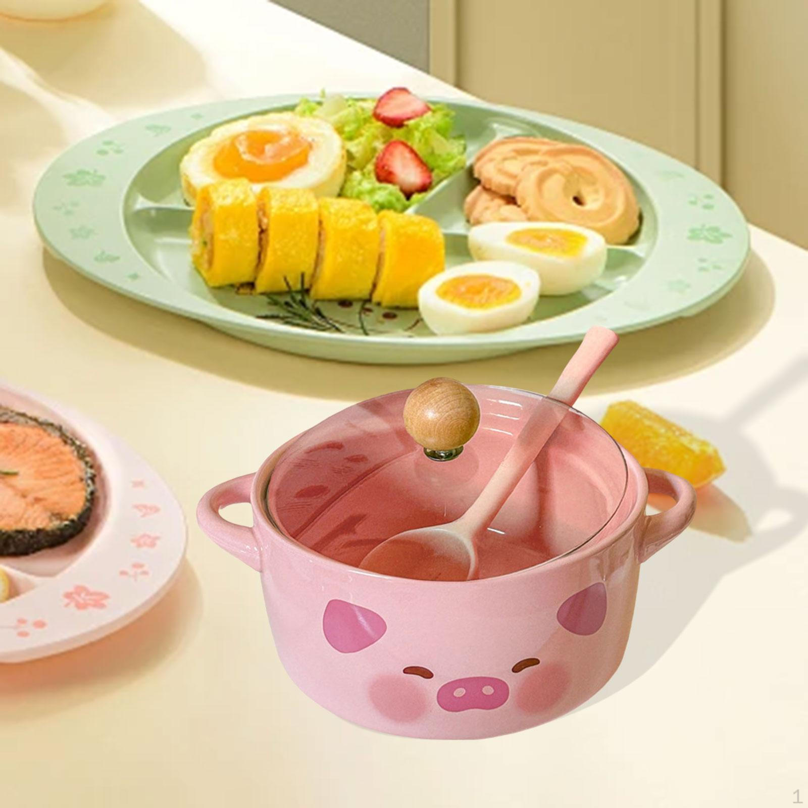 

Ceramic Ramen Bowl with Handle And Lid, Creative, for Bedroom, Versatile Pot, Japanese Soup Pink