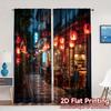 Flat Printing Curtains Without Rod Lantern Alley Chic Curtain Fabric Versatile Polyester Set Of 2 Made Washable