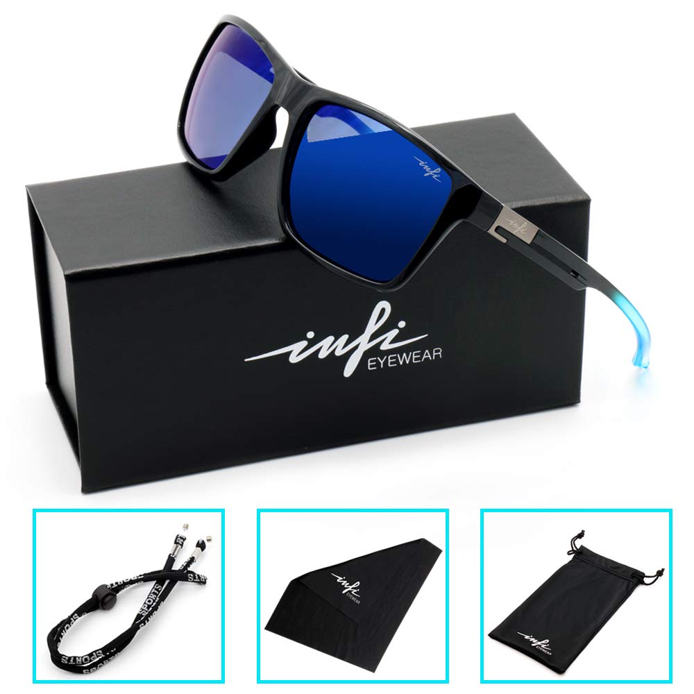 Polarized Sunglasses for UV Gradient Black Blue Mirror Designer Model [INFI] Fishing, Driving, Sports, Running, Protection, Men's & Women's, Frame,