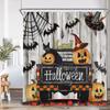 Happy Halloween Kürbislaterne Duschvorhang Fliegende Hexe Vollmond Horrornacht Badezimmer Dekoration Polyesterstoff Duschvorhang