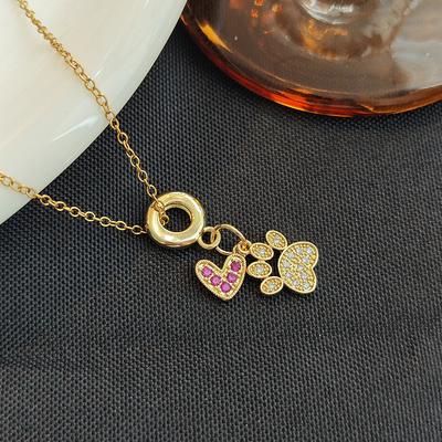 Women Colored Zircon Love Cute Cat Paws Pendant Necklace
