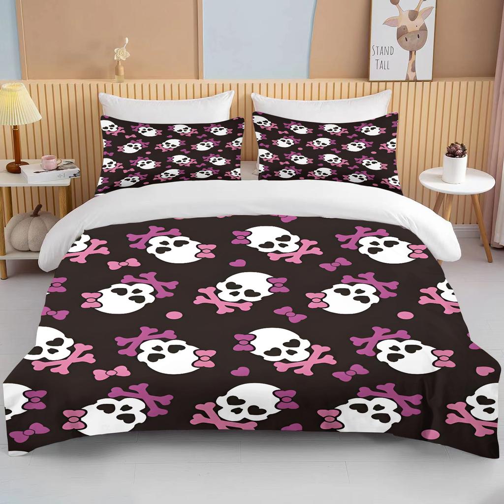 Pink Skull Print Bedding Set Duvet Cover 1 Duvet Cover 2 Pillowcases Adult and Children Bedding Set Luxury Grils Gift Full Size