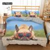 Sett med dynetrekk for fransk bulldog, King size, Søt valp, Dyretema, Sengetøy for barn og tenåringer, Polyester, 2/3 deler, Mykt dynetrekk