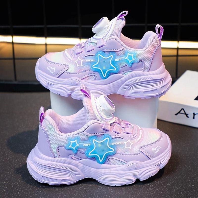 Girls shoes summer new girls dad shoes children's mesh breathable medium and older children's rotating buckle sneakers