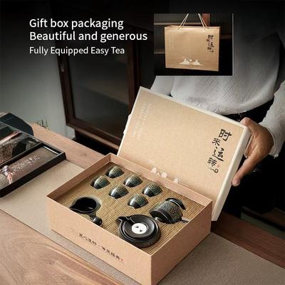 Creative Chinese Style Ceramic Tea Sets With 6 Pieces Mug Household Stonewashed Dark Ceramic Kung Fu Tea Cups Gift Set As Gifts