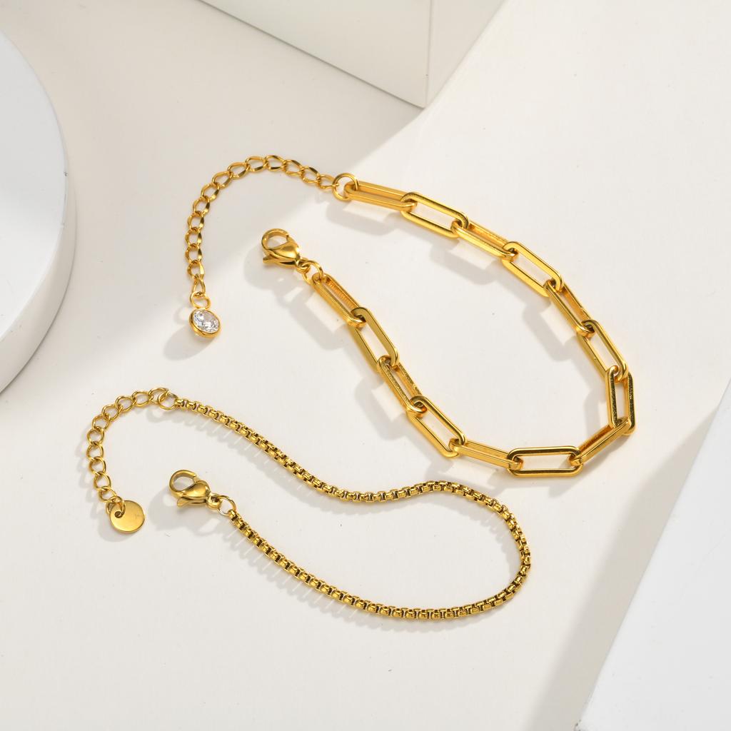 316L Stainless Steel Bracelet 2PCS, Golden Layered Chain Adjustable Stackable Jewelry, Women Summer Vacation Gift