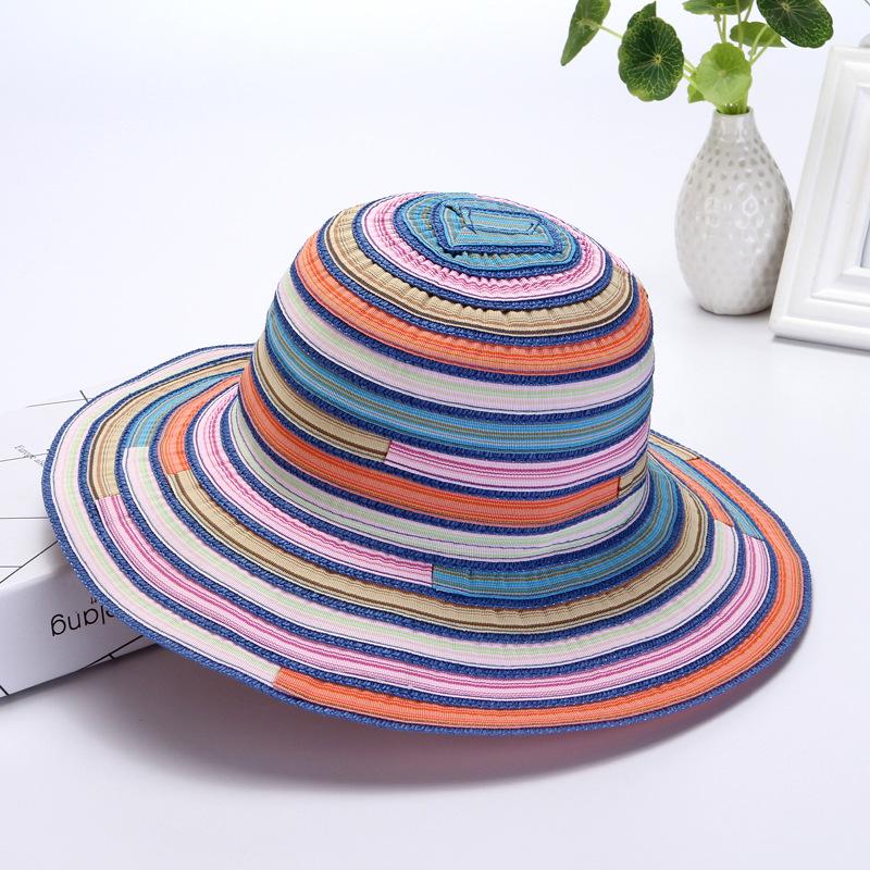 Freedom Outdoors Women's Sapphire Foldable Sun Hat Spring Summer Rainbow Striped Cloth Fisherman Hats Outdoor Beach Holiday Sunscreen Cap 56-58Cm