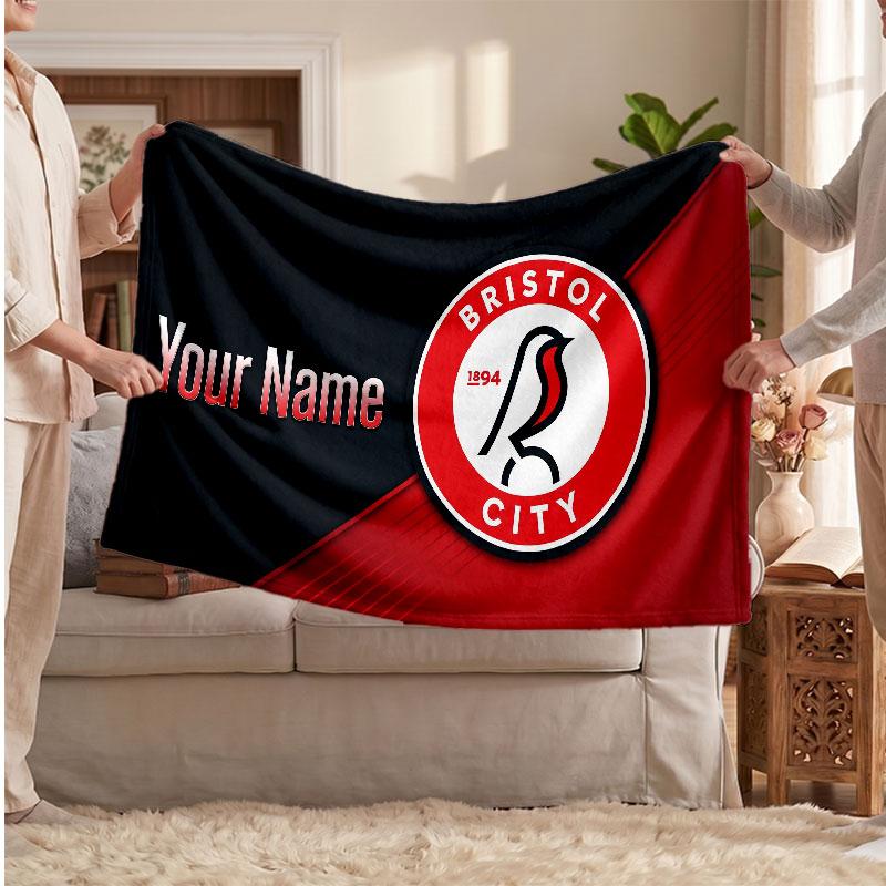 Bristol City Personalized Fleece Blanket With Football Logo, Custom Name Text Soft Warm Home Throw Blanket