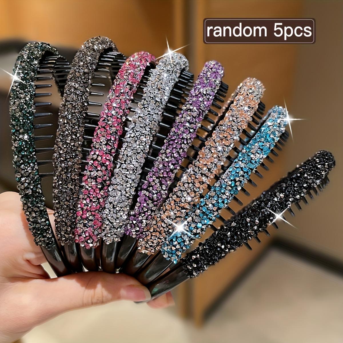 

5pcs Random Multi-color Rhinestone Headband with Full Diamond and Toothed Headband Light Luxury and High-end Hair Accessory
