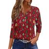 Women's T Shirt Christmas Print Button 3/4 Sleeve Daily Weekend Fashion Basic V- Neck Regular Top