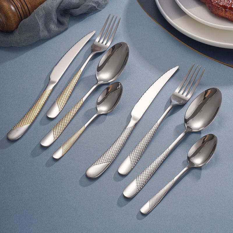 Stainless Steel Star Diamond Cutlery Set: Knife, Fork, Spoon for Desserts and Steaks