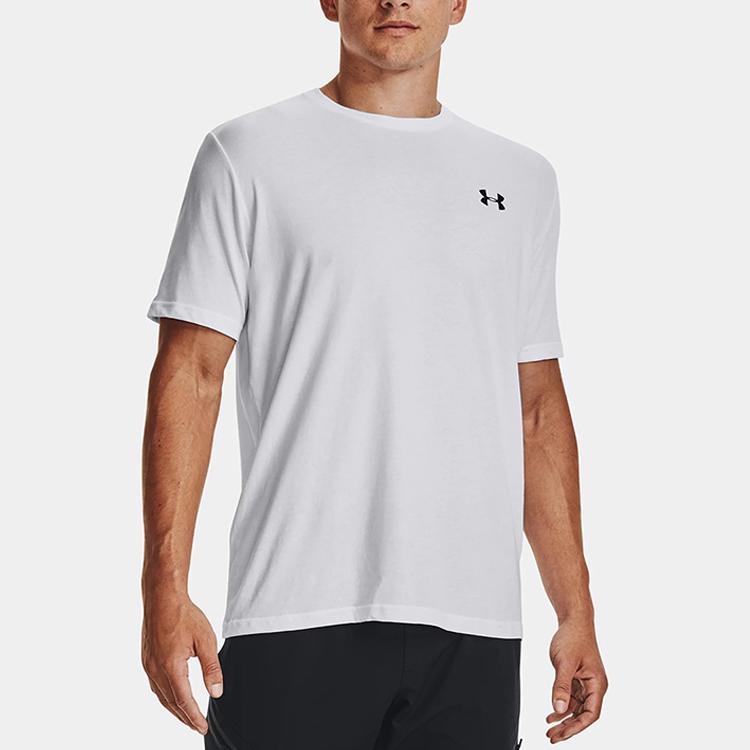 Under Armour Solid Color Round Neck Pullover Breathable Printed Short Sleeve T-Shirt Men Tops White 1370951-100