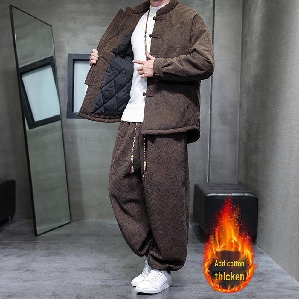 Men's Winter Chinese Style Corduroy Cotton Tang Suit - Thick, Warm Jacket Set