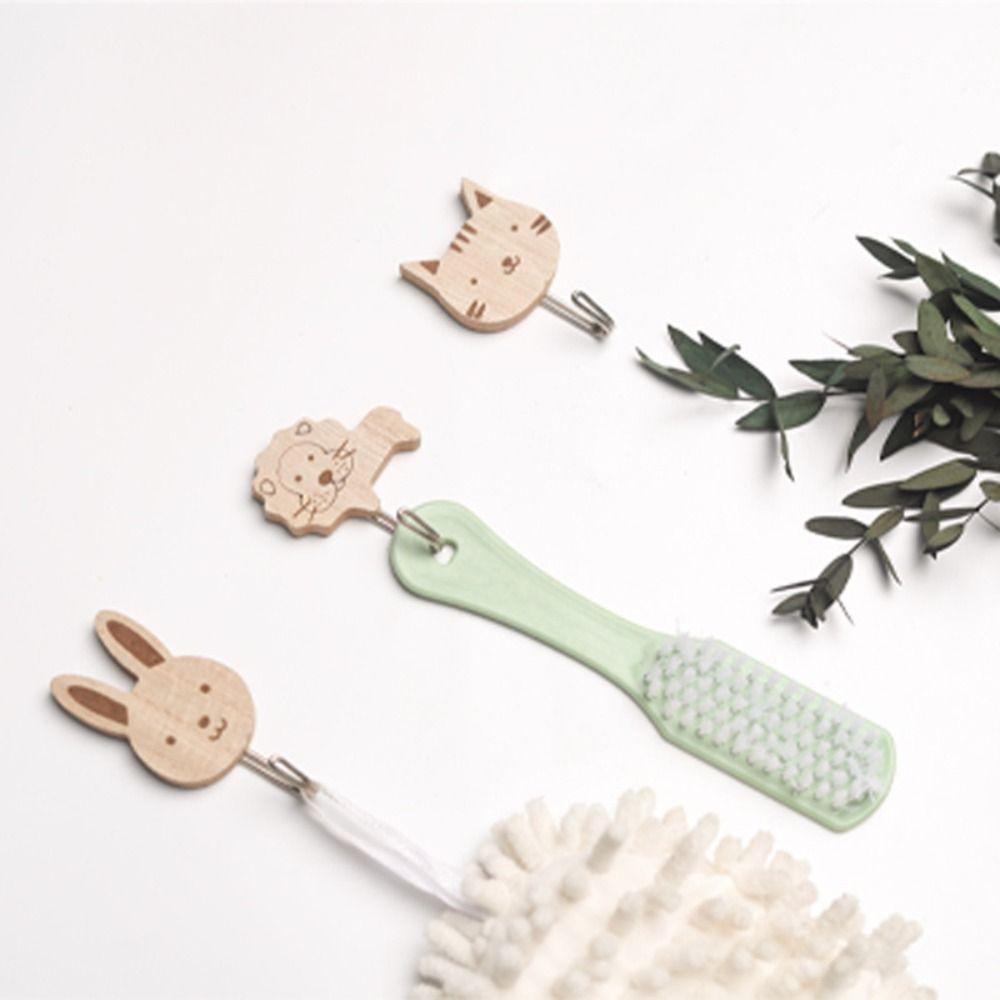 Cute Design Animal Hook Hickory Wood Key Hanging Hook Nordic Style Perforated Hook  Wardrobe