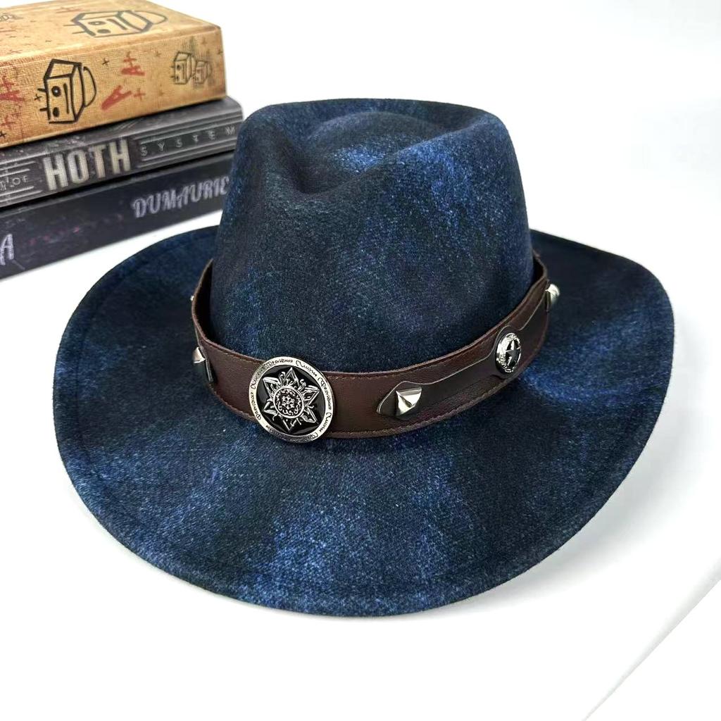 Verzogener Rand Bow Western Cowboyhut Amerikanischer Woll-Zylinderhut Herbst- und Winterfilzhut Europäischer und Amerikanischer Stil Vielseitiger Jazzhut
