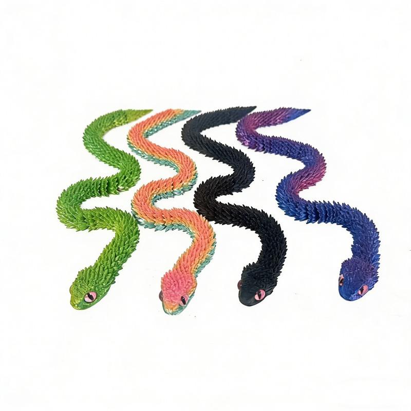 3-Pack 3D-Printed Animals - Venomous Snake, 3D-Printed Snake Toy with Articulated Skeleton