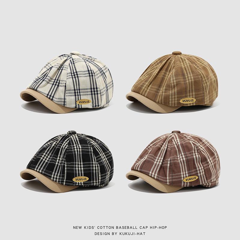 Kids' Artistic Plaid Beret - Trendy Retro Hat for Boys and Girls
