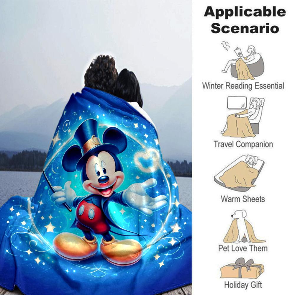 Mickey Mouse Magic Moment Flannel Blanket Super Soft Warm Cozy Blanket For Sofa Bed Office Travel Allseason Home Decor Gift