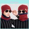 Conjunto de Gorro de Inverno Tricotado e Cachecol com Forro de Fleece para Adultos e Crianças