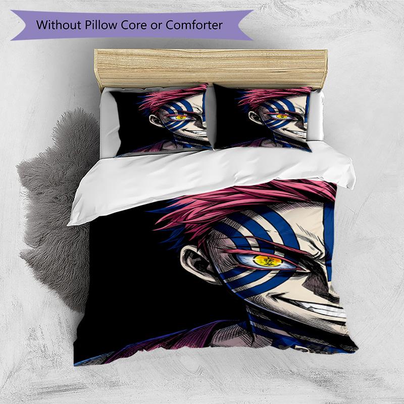 Set cuvertură de pilota 3 buc (1 * Husă de pilota + 2 * Față de pernă, Fără Miez), Set de așternut cu imprimeu Demon Slayer, Decor pentru dormitor, Pentru toate anotimpurile, Cadou de ziua de naștere