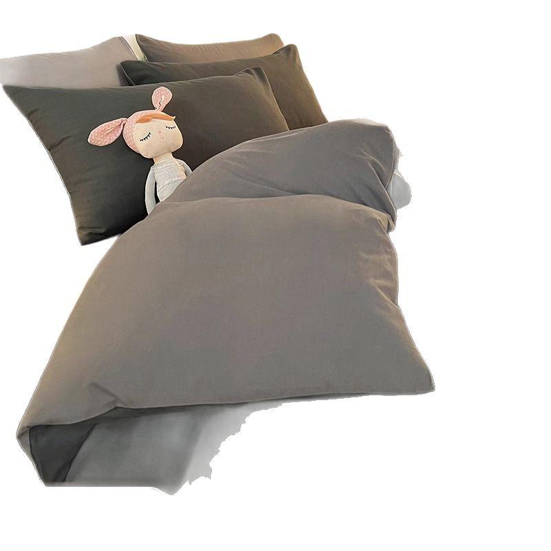 Brushed Cotton Four-Piece Bedding Set: Sheet & Duvet Cover for Student Dorm Single Bed