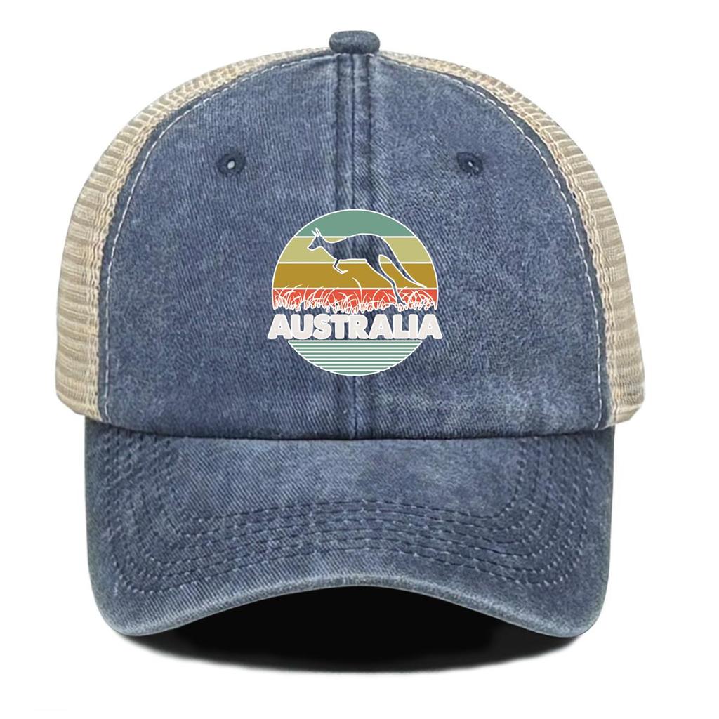 AUSTRALIA" Kangaroo Print Adjustable Baseball Hat, Dad Hat Inelastic Multicolor Solid Color Fashion Snapback Mesh Cap