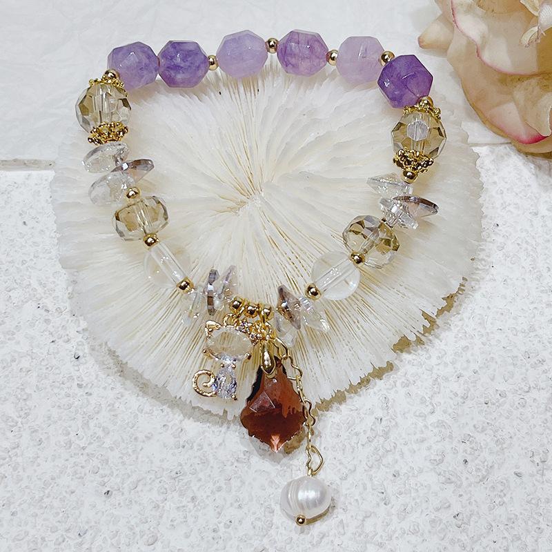 Women Diamond Crystal Candy Color Lucky Cat Pendant Bracelet