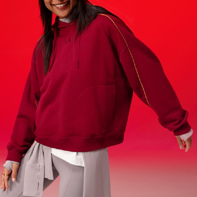 Under Armour Casual Sports Series Fashion Simple Loose Hooded Sweatshirt Women sweatshirt Flame-Red 6006010-625