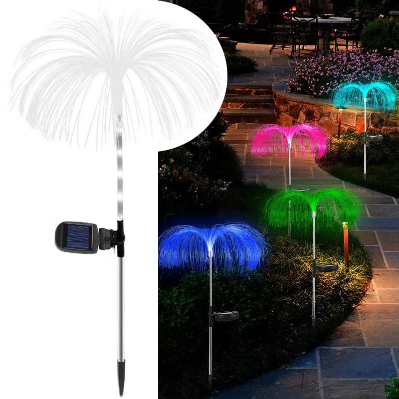 Solar Jellyfish Garden Lights Outdoor Waterproof 7 Color Changing Fiber Optic Solar Landscape Pathway Stake Lamps for Yard Lawn Wedding Holiday Decor