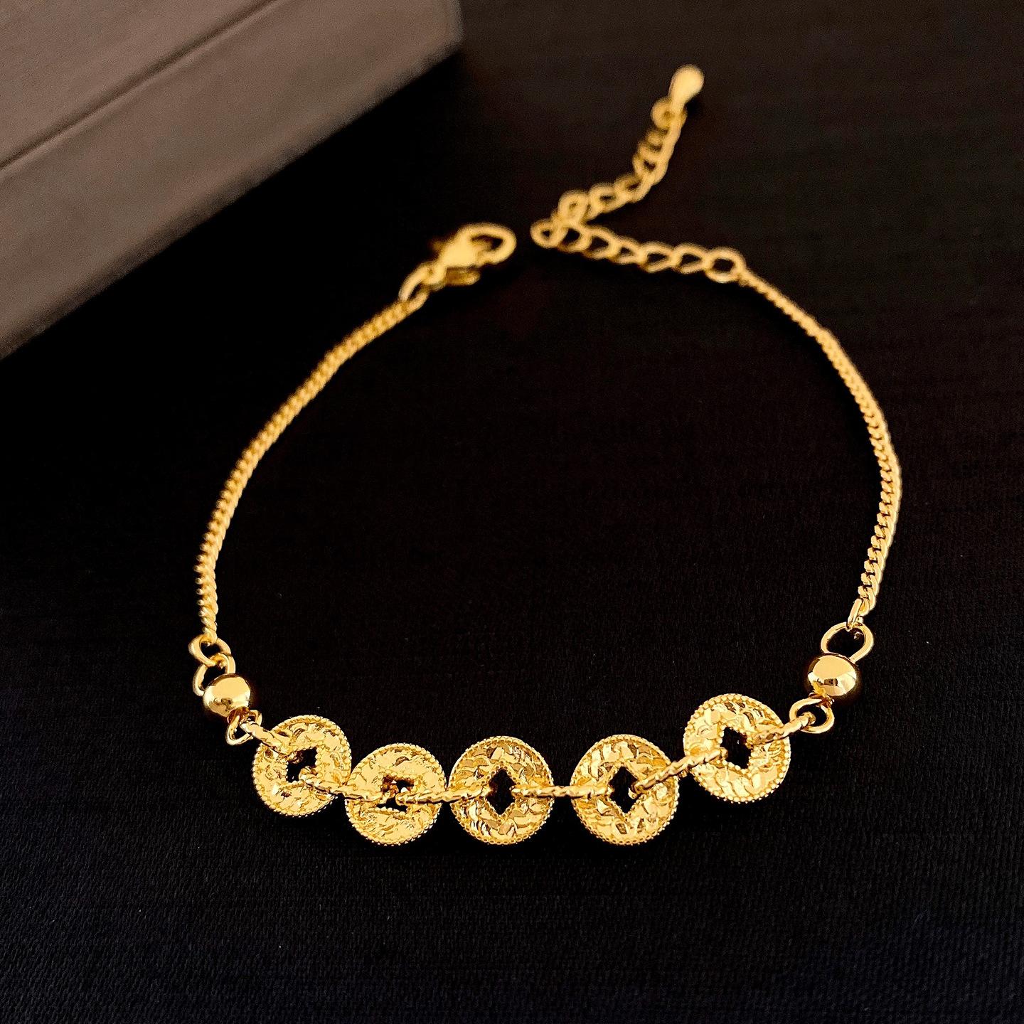 Новый китайский геометрический медный монетный браслет-браслет, модные и изысканные универсальные ювелирные изделия оптом