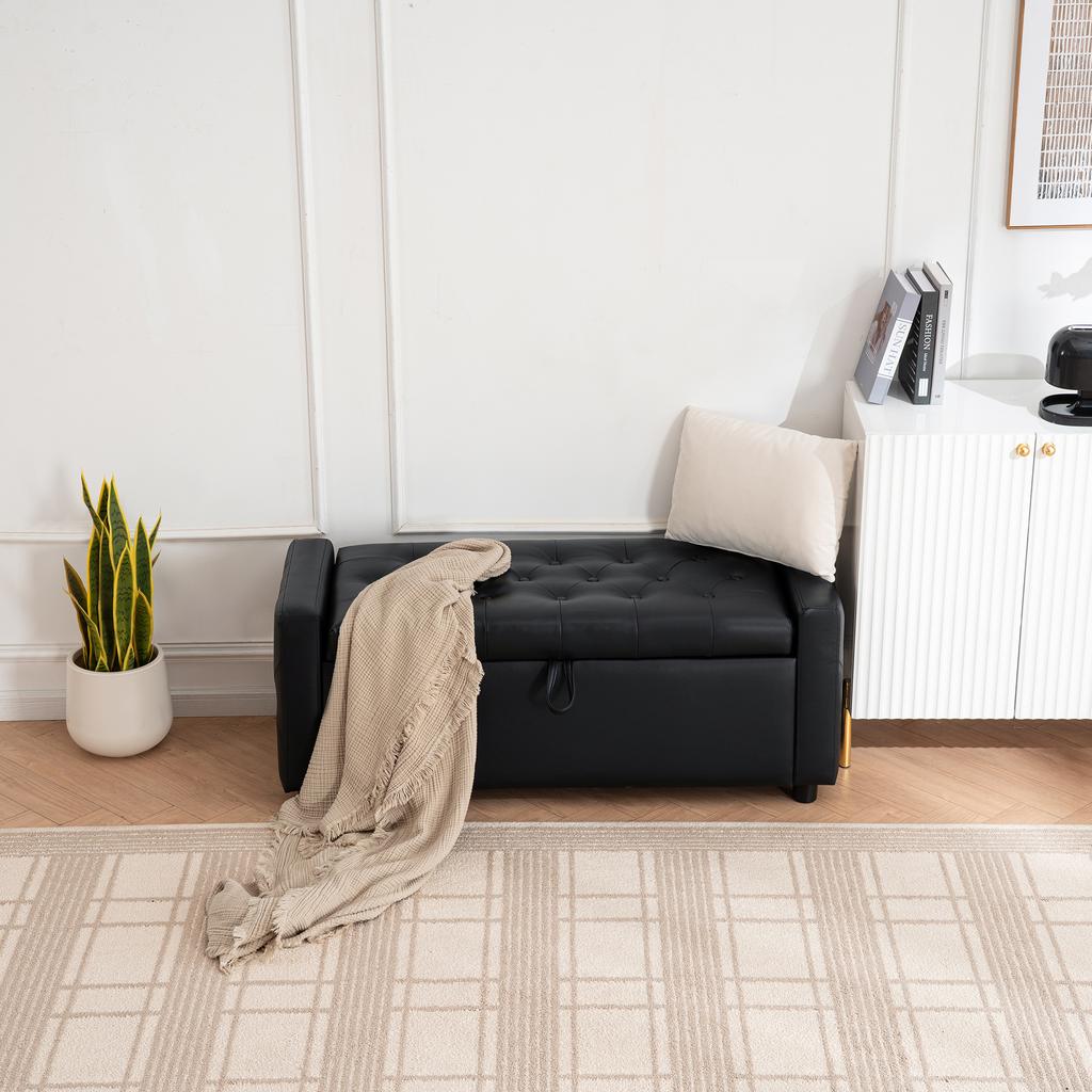 Rectangular Ottoman with Storage, PU Leather, Tufted Bench for Bedroom, Living Room, Entryway, Hallway, Supports 150 kg, Stylish, Functional