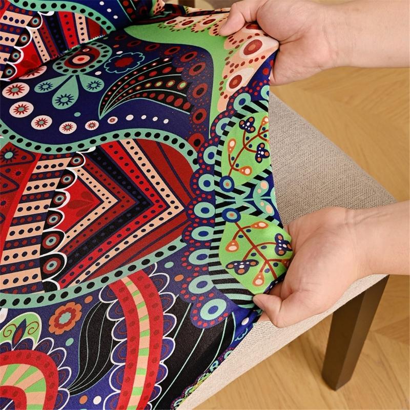 4 Pack Elastic Ethnic Pattern Dining Chair Covers Water Resistant Removable Washable Seat Protectors for Home Decors