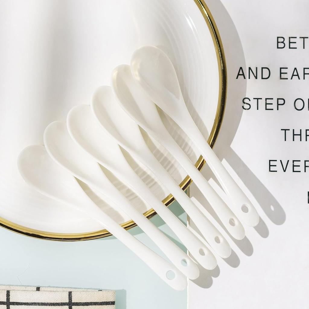 Set of 6 Premium White Porcelain Coffee Spoons for Espresso, Tea, Sauces, and Desserts
