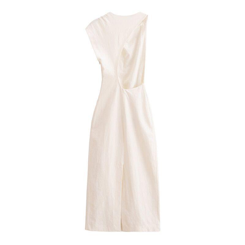 Fashion Style 2024 Autumn New Women's Clothing Elegant Knot Trim Linen Blend Mid Length Long Length Dress 8723418