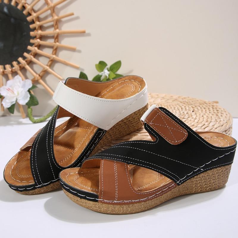 Women’s Wide Toe Chunky Heel Slip-On Sandals, Round Open-Toe Summer Platform Slides