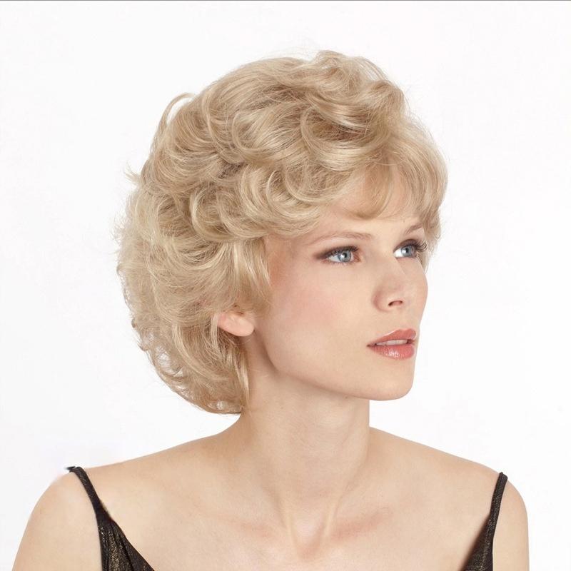 Elegant Women's Synthetic Blonde Wig with Bangs for Lady Short Curly Wigs Daily Party Costume Cosplay Heat Resistant